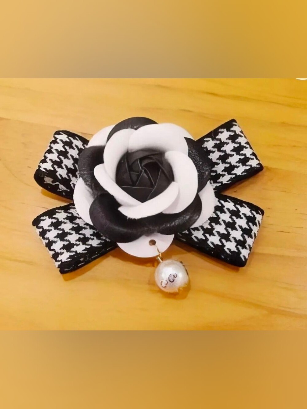Bling Jewelry Houndstooth Floral Bow Brooch W/faux Pearl Charm $20 EUC